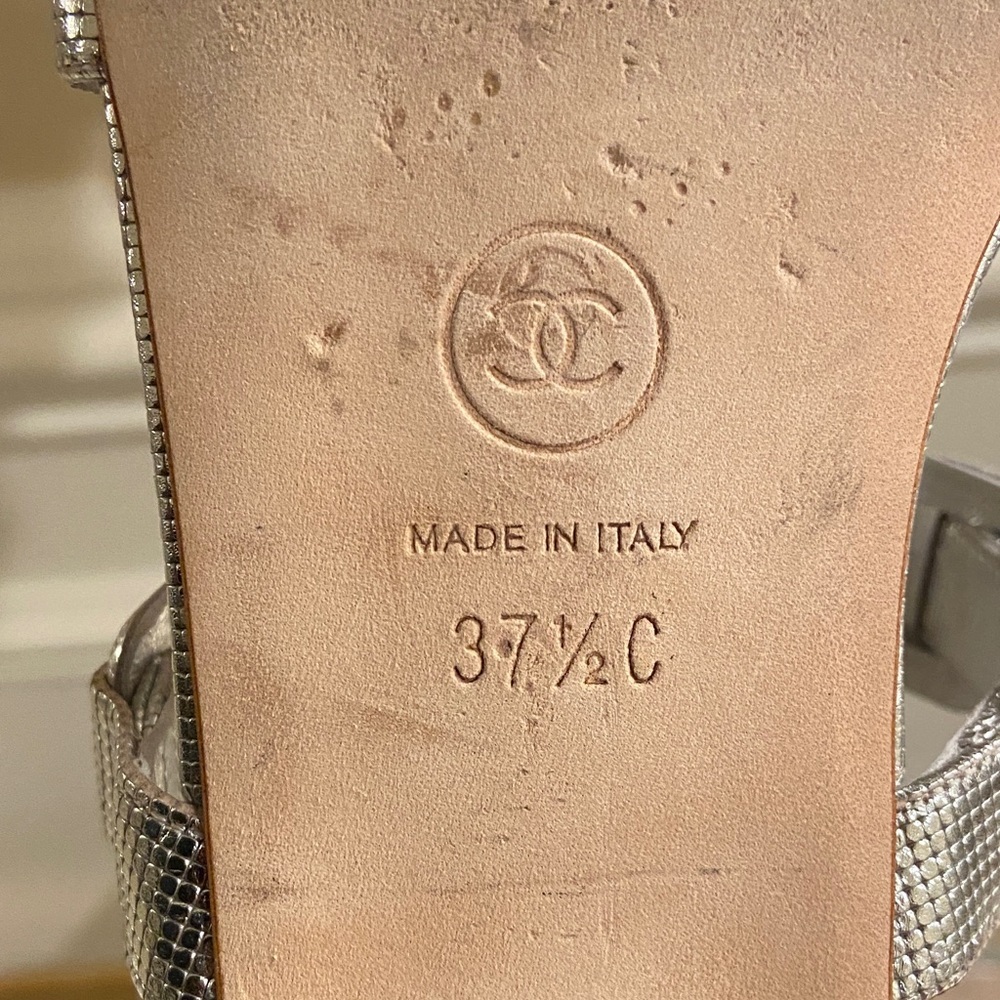 CHANEL Silver Calfskin Quilted Slip In Sandals 7.5 - Picture 12 of 16